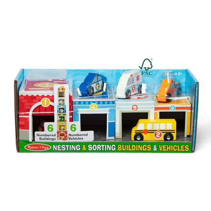 Melissa & Doug Nesting & Sorting Buildings & Vehicles MD13576