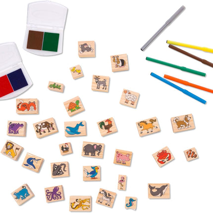 Melissa & Doug Deluxe Wooden Stamp Set - Animals