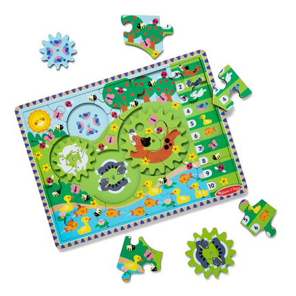 Melissa and Doug Animal Chase I-Spy Wooden Gear Puzzle