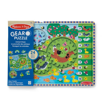 Melissa and Doug Animal Chase I-Spy Wooden Gear Puzzle