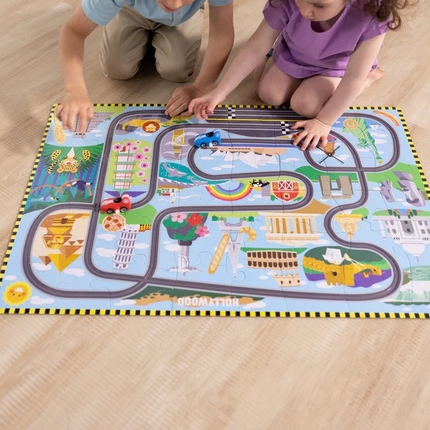 Melissa and Doug Race Around the World Tracks Floor Puzzle - 48 Pieces
