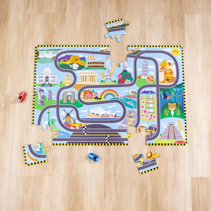 Melissa and Doug Race Around the World Tracks Floor Puzzle - 48 Pieces