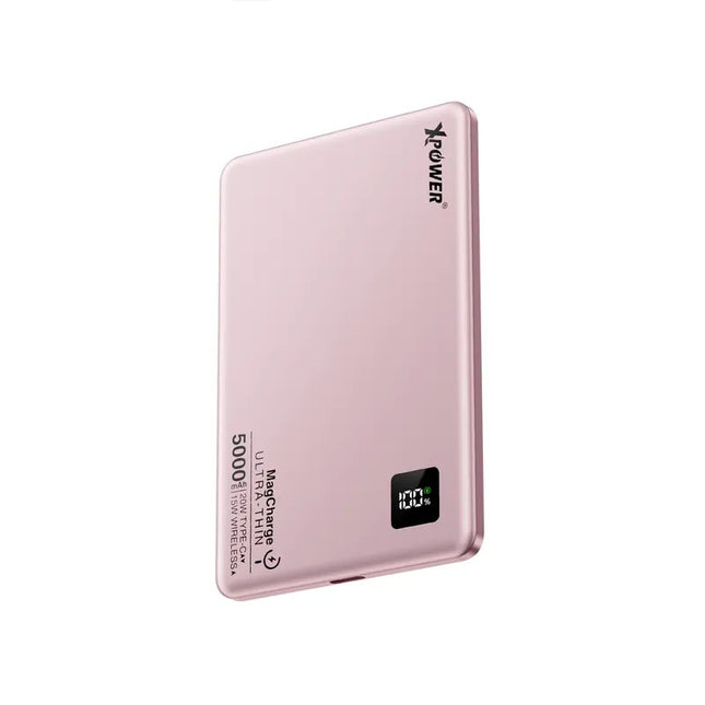 XPower M5K 2合1鋁合金數顯 5000mAh PD3.0+磁吸無線外置充電器(粉紅色)#607429 - BUYFRIENDLY