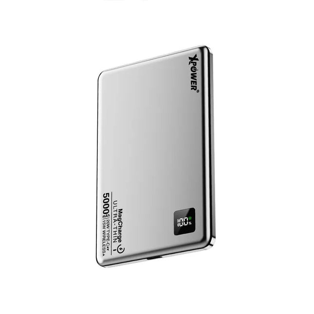 XPower M5K 2合1鋁合金數顯 5000mAh PD3.0+磁吸無線外置充電器(銀色)#607603 - BUYFRIENDLY